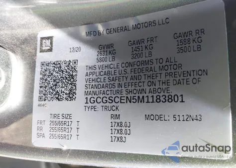 2021 Chevrolet Colorado 2Wd Short Box Lt z USA, uszkodzony, nr VIN 1GCGSCEN5M1183801